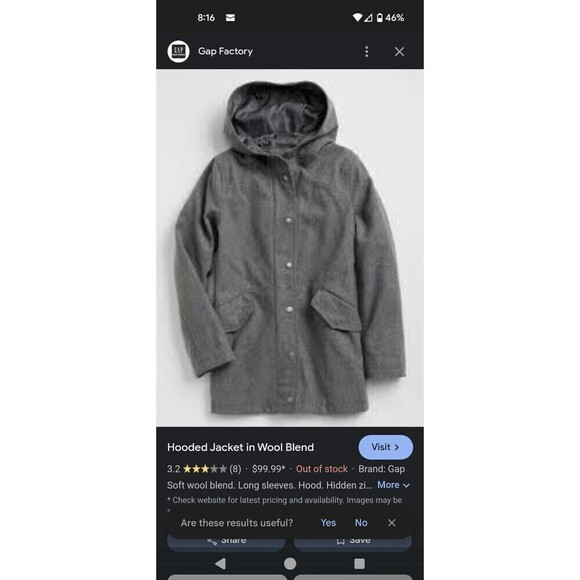 NWOT GAP Hooded Womens Jacket Large Gray Wool Blend Peacoat Hidden Zipper N45 - Picture 3 of 7